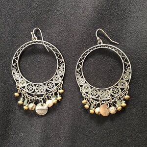 Bohemian Silver and Gold Filigree Hoop Earrings